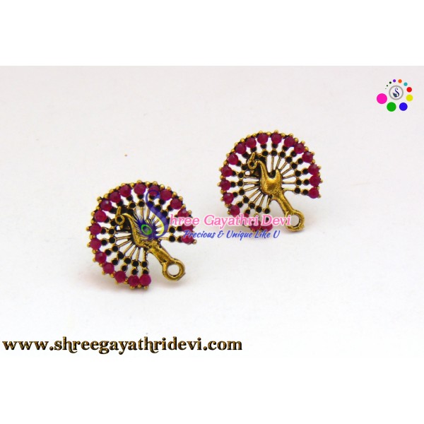 ANTIQUE GOLD STONE STUDS - 20MM - RUBY 