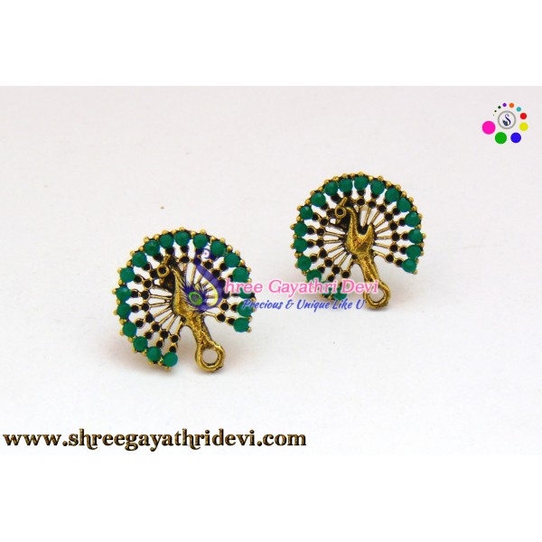 ANTIQUE GOLD STONE STUDS - 20MM - GREEN