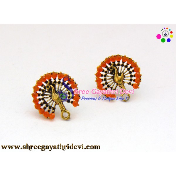 ANTIQUE GOLD STONE STUDS - 20MM - ORANGE