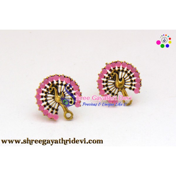 ANTIQUE GOLD STONE STUDS - 20MM - PINK