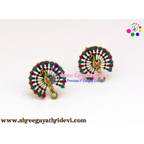 ANTIQUE GOLD STONE STUDS - 20MM - RUBY+GREEN