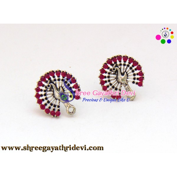 ANTIQUE SILVER STONE STUDS - 20MM - RUBY