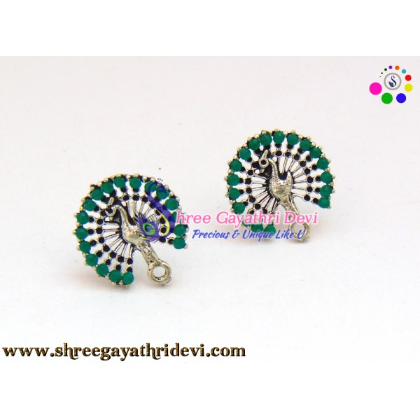 ANTIQUE SILVER STONE STUDS - 20MM - GREEN