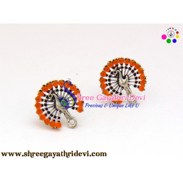 ANTIQUE SILVER STONE STUDS - 20MM - ORANGE