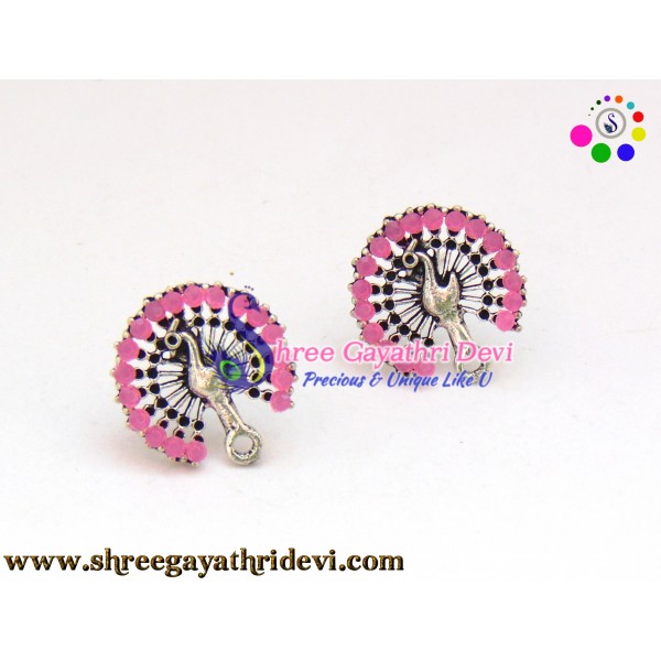 ANTIQUE SILVER STONE STUDS - 20MM - PINK