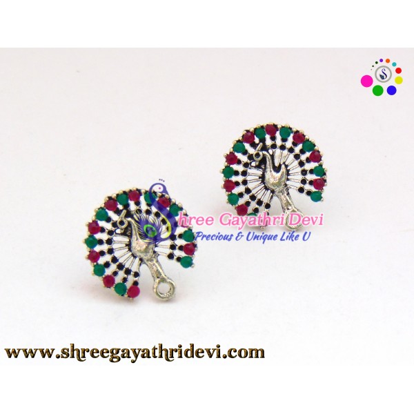 ANTIQUE SILVER STONE STUDS - 20MM - RUBY+GREEN