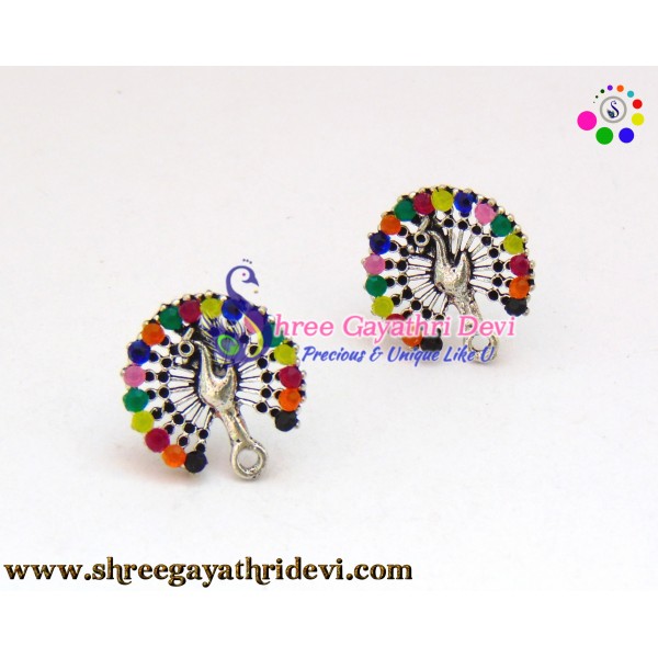 ANTIQUE SILVER STONE STUDS - 20MM - MULTICOLOR