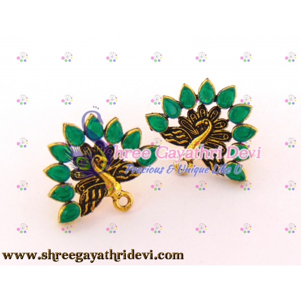 ANTIQUE GOLD STONE STUDS - 25MM - GREEN