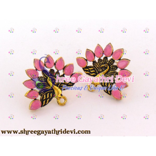 ANTIQUE GOLD STONE STUDS - 25MM - LIGHT PINK