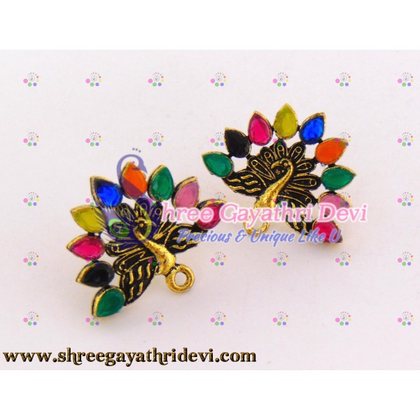 ANTIQUE GOLD STONE STUDS - 25MM - MULTICOLOR