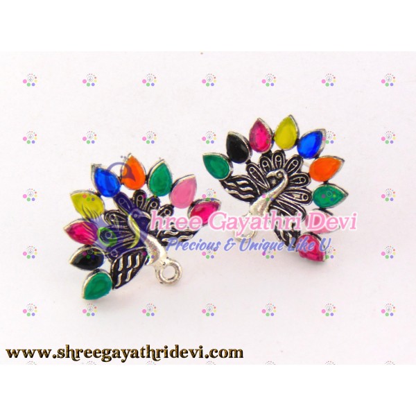 ANTIQUE SILVER STONE STUDS - 25MM - MULTICOLOR