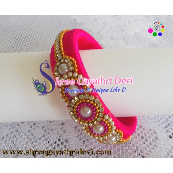 Pearl Handmade gada silk thread bangle with Pink Color - SGDBS01