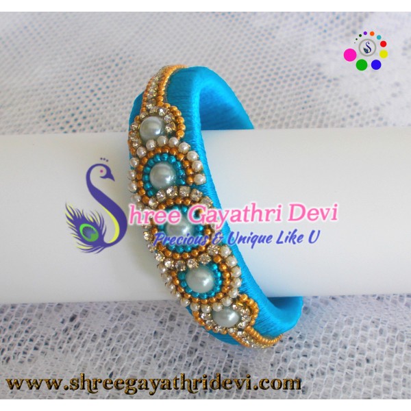 Pearl Handmade gada silk thread bangle with Blue Color - SGDBS02