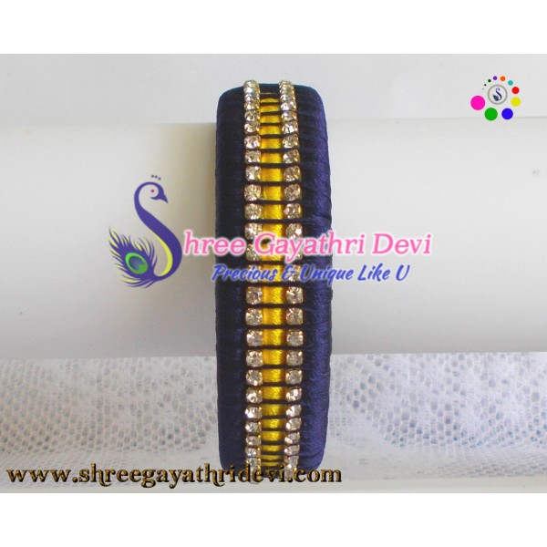 Handmade gada silk thread bangle with two colors(Blue,Lemon Yellow) - SGDBA03