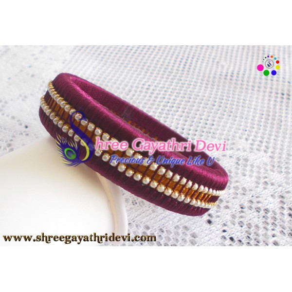 Designer Royal Silk Thread Bangle/Kada with Pearl Chain (Maroon & Gold)- SGDBS05