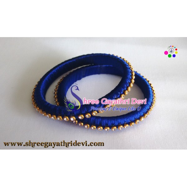  Traditional Handmade Silk Thread Bangle Set with Stone (Royal blue)- SGDBS09
