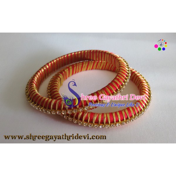Handmade Silk Thread Bangle yellow and Gold Color - SGDBS12
