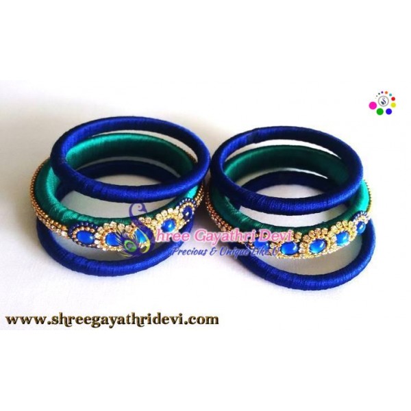 Blue and Royal Green Designer Bangles Set of 3- SGDBS19