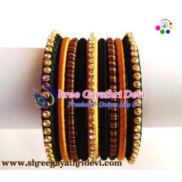 Stylish Bridal Jewelry Silk Thread Metal Bangles Set for Women and Girls(Black)  - SGDBS23