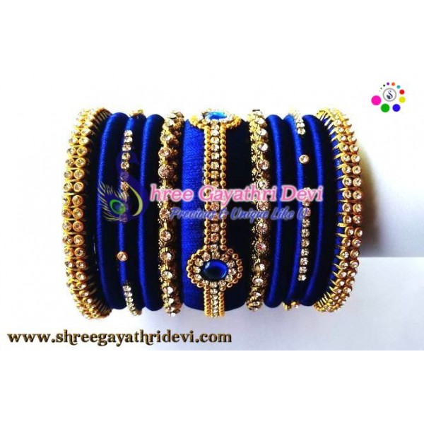 Royal Blue Silk Thread Traditional Bangle Set - SGDBS29