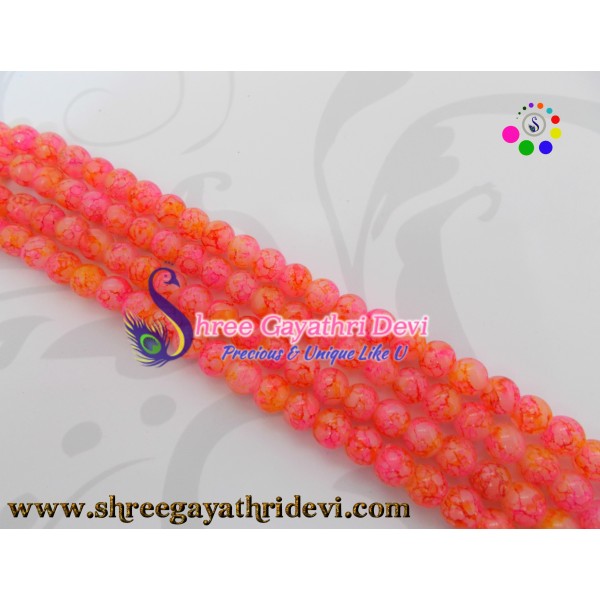 TEXTURED GLASS BEADS - PINK+YELLOW - 8MM
