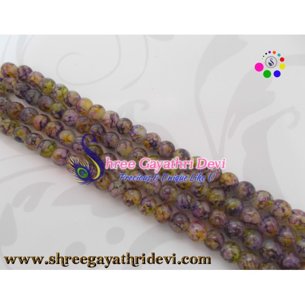 TEXTURED GLASS BEADS - GREEN+VIOLET - 8MM