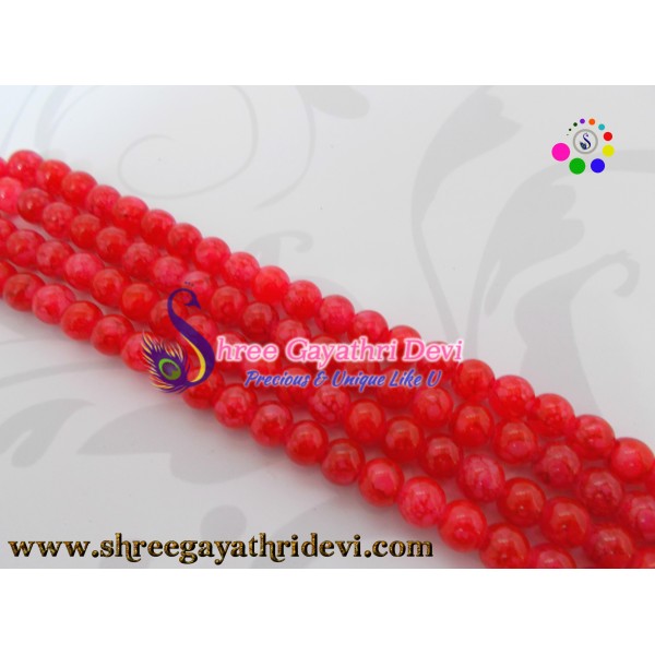 TEXTURED GLASS BEADS - RED - 8MM