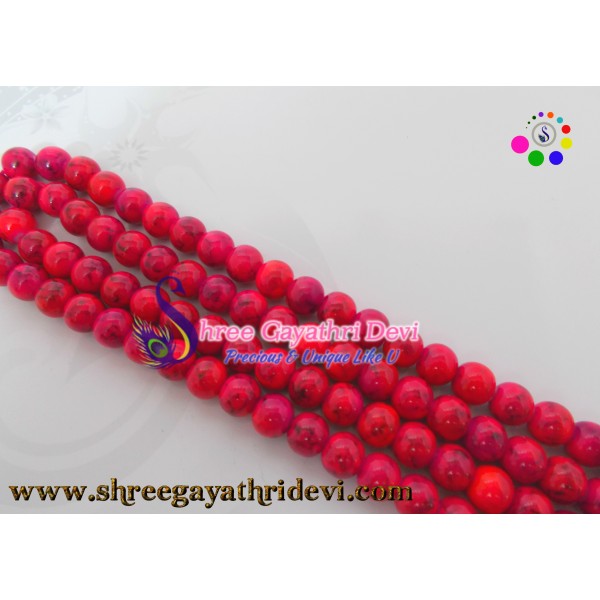 PRINTED GLASS BEADS -REDDISH PINK - 10MM