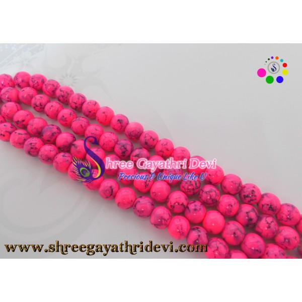 PRINTED GLASS BEADS - PINK - 10MM