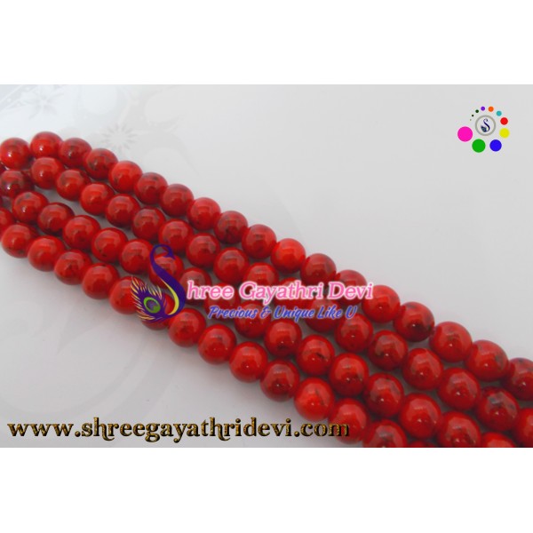 PRINTED GLASS BEADS - RED - 10MM
