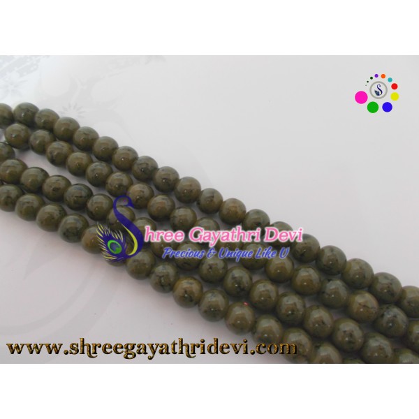 PRINTED GLASS BEADS - OLIVE GREEN - 10MM