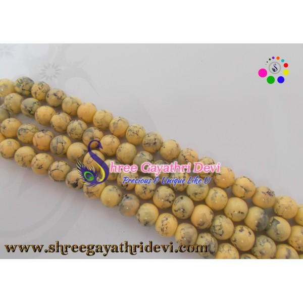 PRINTED GLASS BEADS - CREAM - 10MM