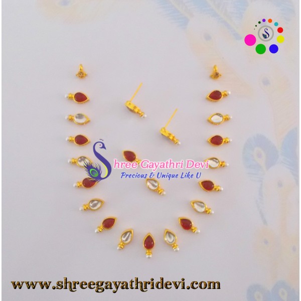 IMITATION KUNDAN JEWELLERY SET - RED+WHITE - DROP - SGIK22