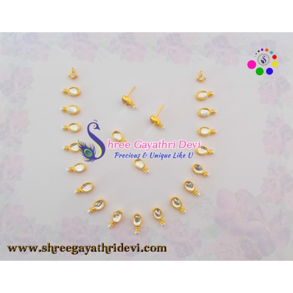 IMITATION KUNDAN JEWELLERY SET - WHITE - OVAL - SGIK17
