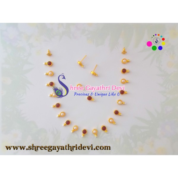 IMITATION KUNDAN JEWELLERY SET - PEARL+RED - ROUND - SGIK06