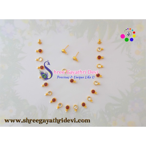 IMITATION KUNDAN JEWELLERY SET - WHITE+RED - ROUND - SGIK10