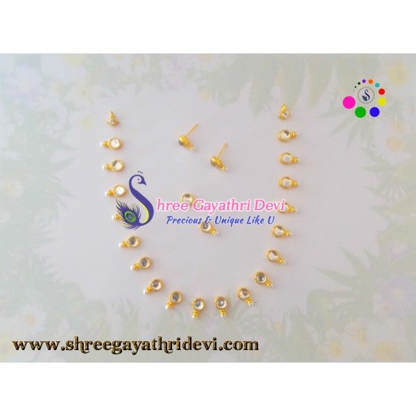 IMITATION KUNDAN JEWELLERY SET - WHITE - ROUND - SGIK08