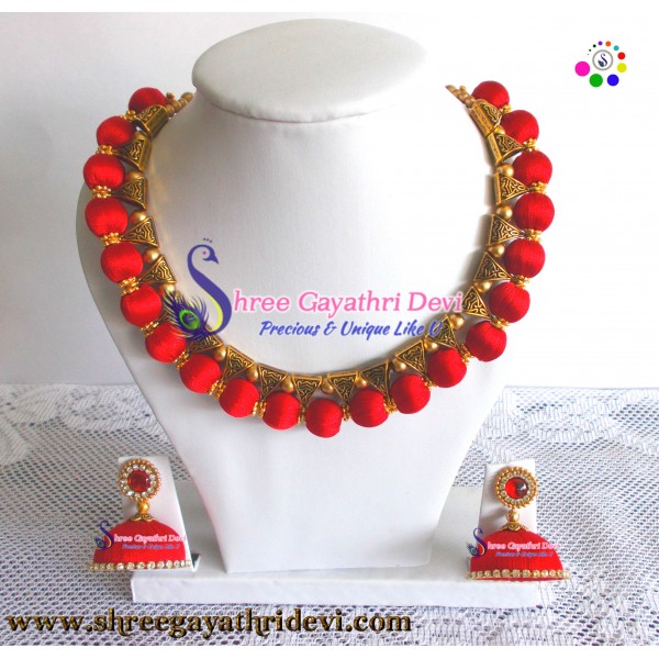 New Fashionable Antique Gold Bail Necklace with Earrings(Red color) - SGDCE05