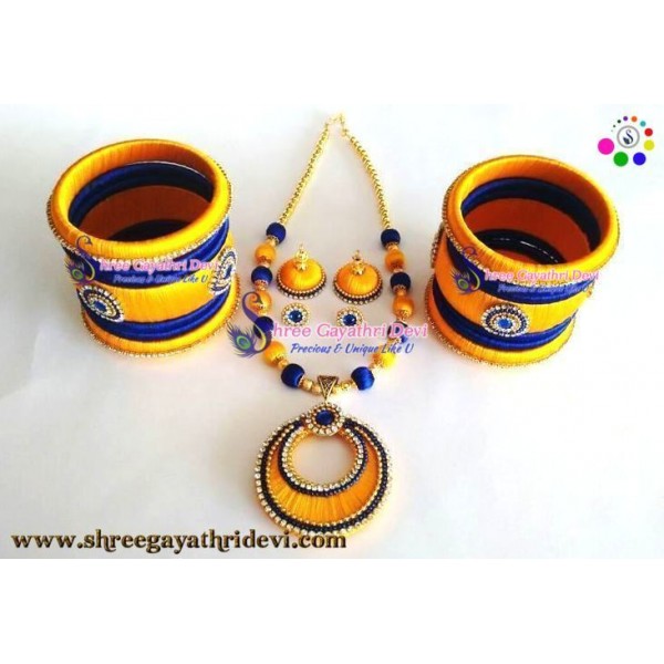 Ethnic Wear Silk Thread Jewellery set(Yellow,Royal blue) - SGDJS05