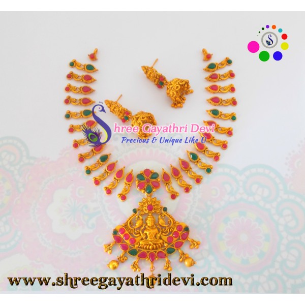 MATT FINISHED GOLD JEWELLERY SET - RUBY+GREEN - SGMJS02