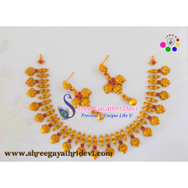 MATT FINISHED GOLD JEWELLERY SET - RUBY - SGMJS03