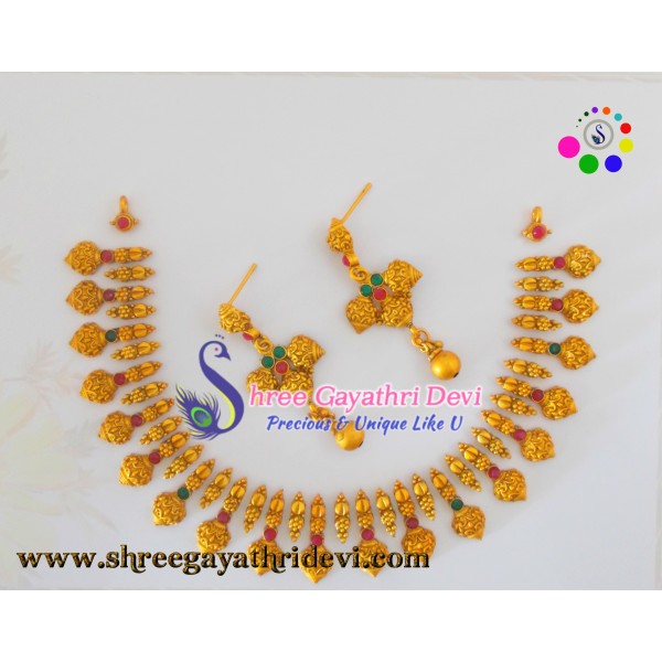 MATT FINISHED GOLD JEWELLERY SET - RUBY+GREEN - SGMJS04