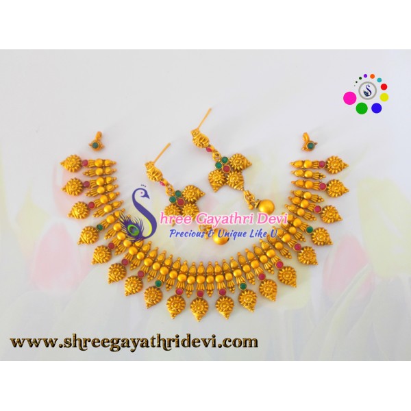 MATT FINISHED GOLD JEWELRY SET - RUBY+GREEN - SGMJS05