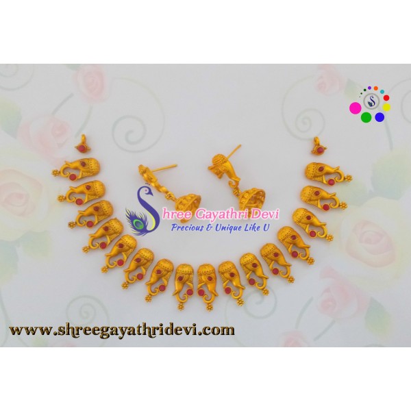 MATT FINISHED GOLD JEWELLERY SET - RUBY - SGMJS11