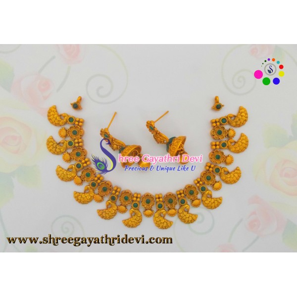 MATT FINISHED GOLD JEWELLERY SET - GREEN - SGMJS13