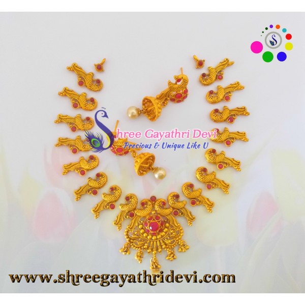 MATT FINISHED GOLD JEWELLERY SET - RUBY - SGMJS40