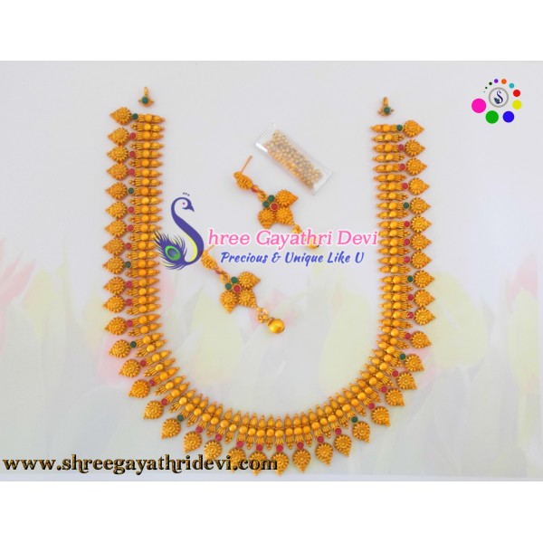 MATT FINISHED GOLD JEWELLERY SET - RUBY+GREEN - SGMJS47