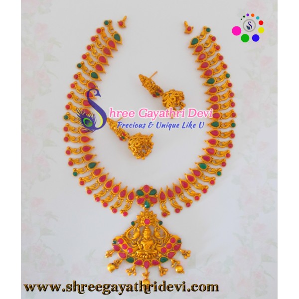 MATT FINISHED GOLD JEWELLERY SET - RUBY+GREEN - SGMJS48