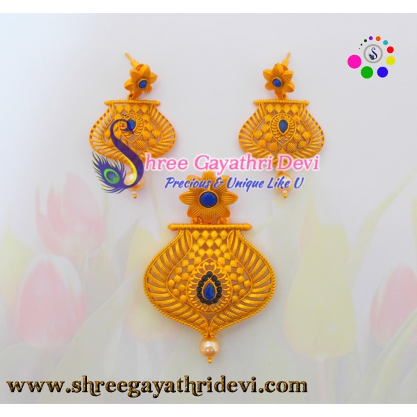 MATT FINISHED PENDANT+STUDS - ROYAL BLUE- SGMT155