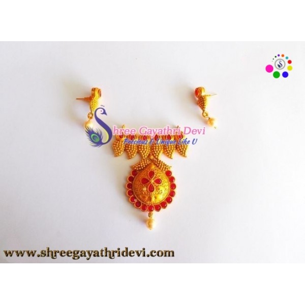 MATT FINISHED PENDANT+STUDS - RUBY- SGMT21